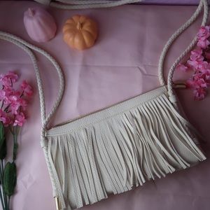 White Fringe Satchel Zip Up Bag Purse Women